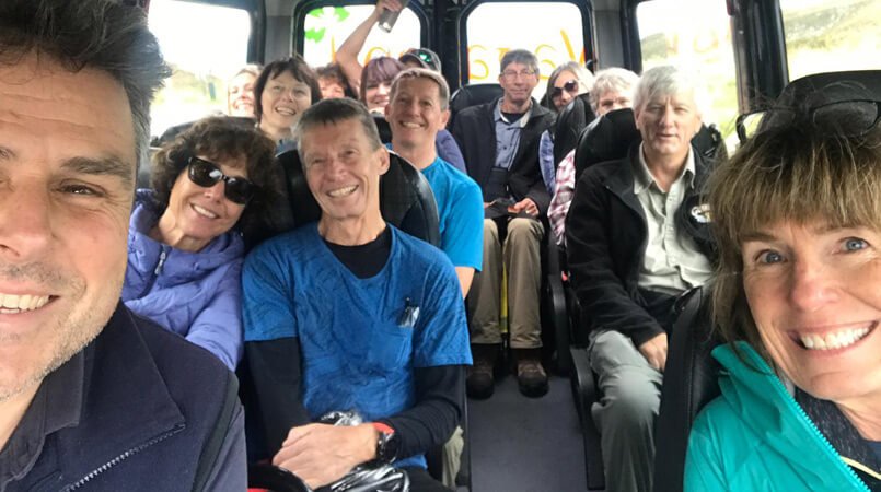  Smiley selfie on a tour vehicle with a happy Vagabond tour group in Ireland