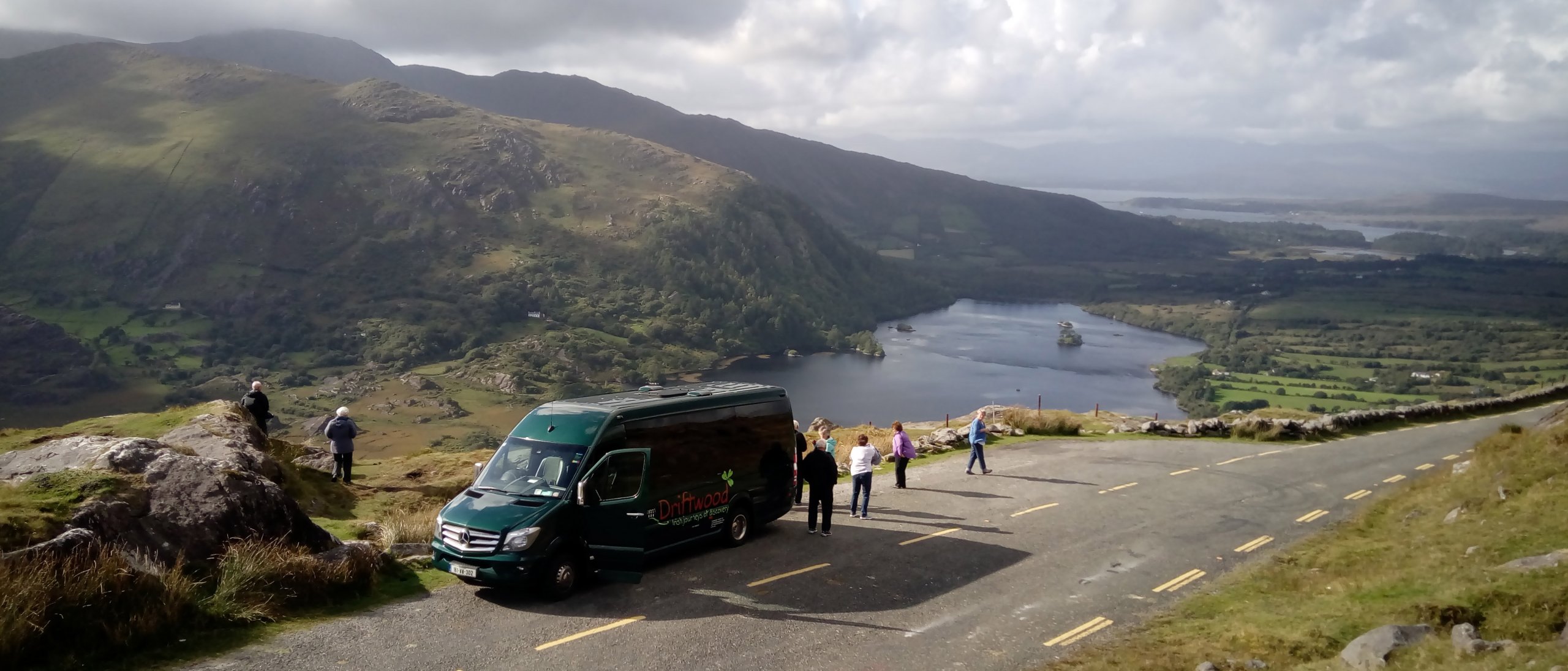 Drifter tour vehicle stops on the scenic Healy Pass between Kerry and Cork